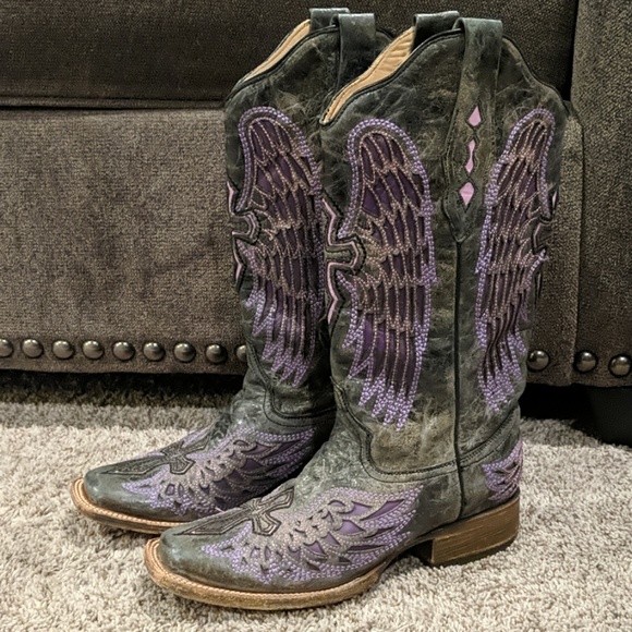 Corral Shoes - Wings & cross CORRAL gray/purple cowgirl boots 7.5